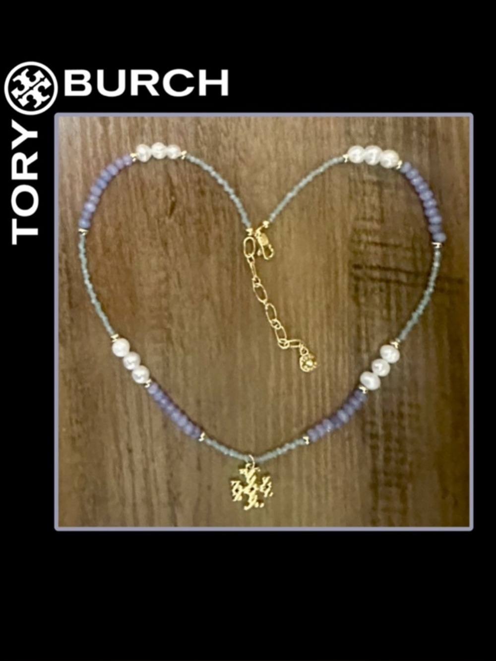 NWT - Tory Burch Purple and White Beaded Necklace